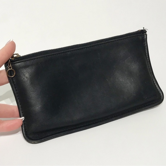 Vintage 80s COACH 7170 Black Leather Stripe Lining Skinny Case Wallet Zip Pouch - Picture 1 of 16